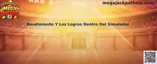 Representación del rendimiento, las estadísticas y los logros simbólicos dentro del simulador Mega Jackpot